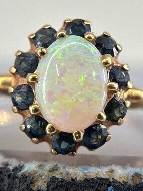 Stunning 12K Opal and Topaz Ring ~ Size 7 1/2